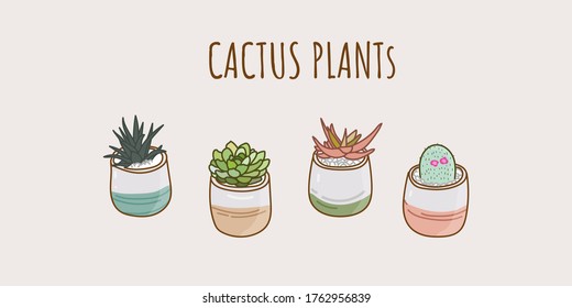 Colorful cactus plants collection vector element. Hand drawn cactus for design.