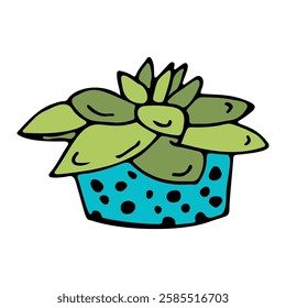 Colorful Cactus in a pot in doodle style isolated on a white background. Flowers in the desert. Vector illustration. Perfect for coloring book, greeting card, print.