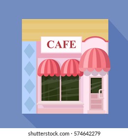 Colorful cafe front view flat icon, vector illustration