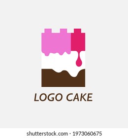 colorful cake assembled in layers like Lego, dripping drop of caramel