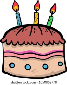 Colorful cake with candles, illustration, vector on white background