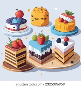 Colorful cake cartoon art design vector illustration. Seamless pattern. Magical Pastry