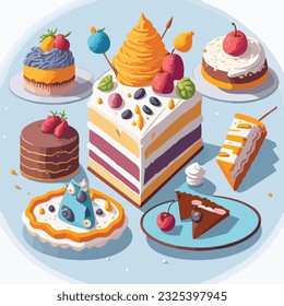 Colorful cake cartoon art design vector illustration. Seamless pattern. Playful Patisserie