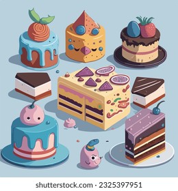Colorful cake cartoon art design vector illustration. Seamless pattern. Delicious Doodle