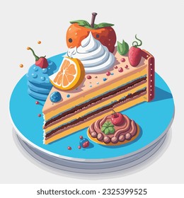 Colorful cake cartoon art design vector illustration. Sweet Delight