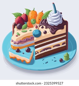 Colorful cake cartoon art design vector illustration. Playful Pastry