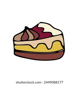 A colorful cake doodle icon, hand- drawn pastry, a dessert symbol 