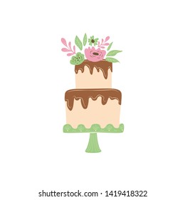 Colorful cake isolated on white background. Vector illustration for invitation, poster, postcard etc