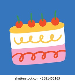 Colorful cake party doodle, illustration, simple, minimalist, hand-drawn, playful, clean, cute, aesthetic and friendly