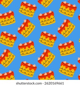 Colorful cake pattern on a vibrant blue background ideal for celebration-themed designs