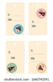 Colorful cake slices with berries and icing in plates collection. Vector set of isolated desserts illustration