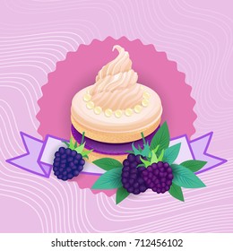 Colorful Cake Sweet Beautiful Dessert Delicious Food Flat Vector Illustration