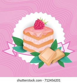 Colorful Cake Sweet Beautiful Dessert Delicious Food Flat Vector Illustration