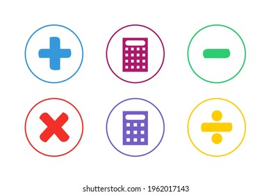 Farbige Berechnung Icon Set. Mathematikberechnungssymbol-Set