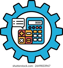 A colorful calculator with the numbers 1 through 9 is displayed on a blue and orange gear. The calculator is designed to be both functional and visually appealing, with the numbers