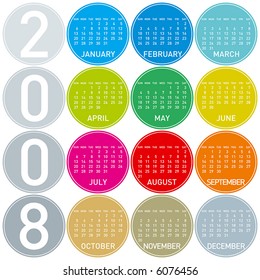 Colorful Calendar for 2008, with a circles design. In vector format.