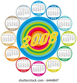 Colorful Calendar for 2008. with a circles design.