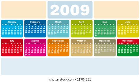 Colorful Calendar for 2009. Horizontal design. With Space reserved for logo and text.