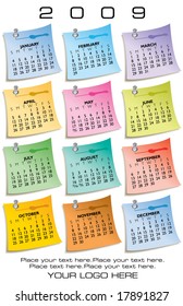 Colorful Calendar for 2009. Made of sticky notes. With Space for text and logo.