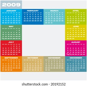 Colorful Calendar for 2009. with space for a picture in the center