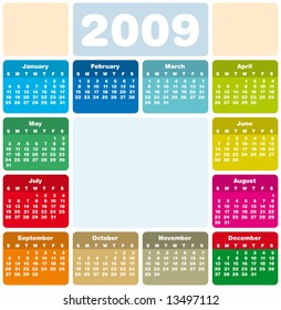 Colorful Calendar for 2009. with space reserved for logo and a picture in the center.