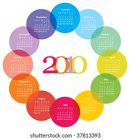 Colorful calendar for 2010