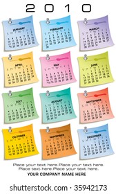 Colorful Calendar for 2010. Made of sticky notes. With Space for text