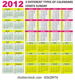 Colorful calendar for 2012