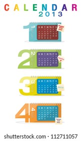 Colorful calendar 2013, january, february, march, april