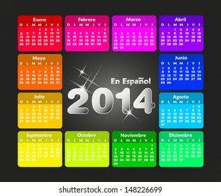 Colorful calendar for 2014 in spanish. Week starts on sunday 