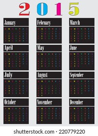 colorful calendar for 2015 -starts sunday