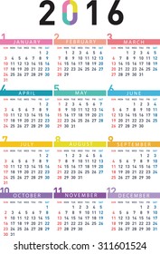 A colorful calendar of 2016.
