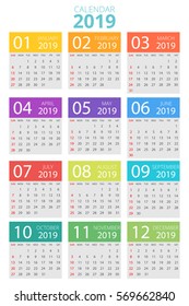 Colorful calendar 2019 