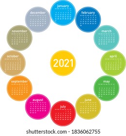 Colorful calendar for 2021. Circular design. In vector format
