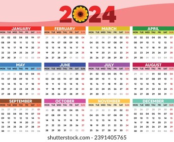 colorful calendar for 2024 vector poster