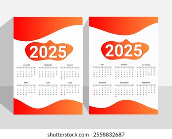 colorful Calendar 2025, calendar ready to print design template vector. wall and Desk calendar 2025.
