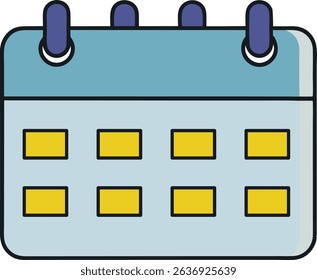 Colorful calendar icon in flat vector cartoon style showing a week layout. Perfect for time management, planning, or date reminders. Isolated template design for productivity visuals.

