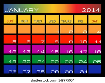 Colorful Calendar January 2014