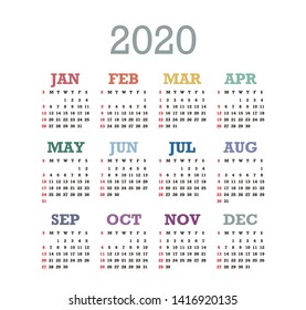Colorful calendar Layout for 2018 years. Week starts from Sunday.