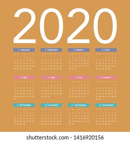Colorful calendar Layout for 2018 years. Week starts from Sunday.