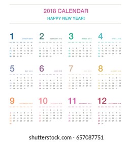Colorful Calendar Layout for 2018 years. one page calendar.