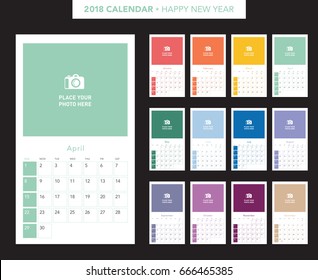 Colorful calendar Layout for 2018 years. Week starts from Sunday.