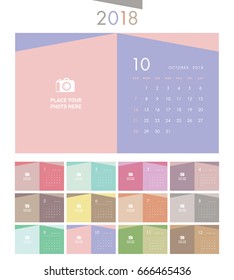 Colorful calendar Layout for 2018 years. Week starts from Sunday.