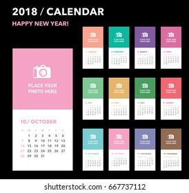 Colorful calendar Layout for 2018 years. Week starts from Sunday.