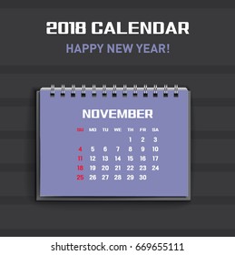 Colorful calendar Layout for 2018 years. Week starts from Sunday.