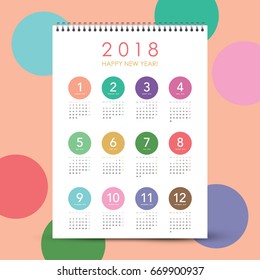 Colorful calendar Layout for 2018 years. Week starts from Monday.