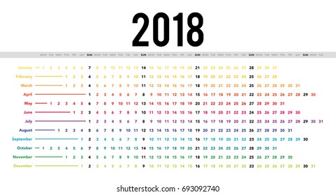 Colorful calendar Layout for 2018 years. Poster calendar.