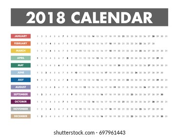 Colorful calendar Layout for 2018 years. Poster calendar