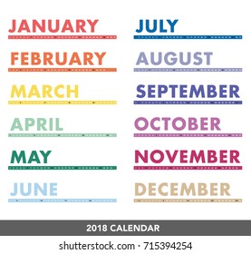 Colorful calendar Layout for 2018 years. One page poster calendar.