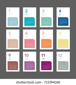 Colorful calendar Layout for 2018 years. Week starts from Sunday.
